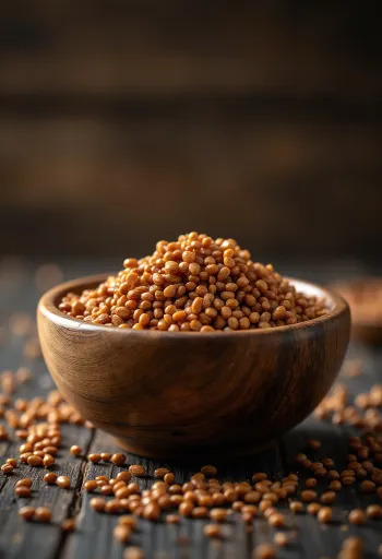 Boabe de mei degetar (Finger Millet) uscate, textură detaliată