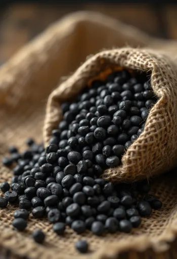 Boabe de Urad Dal (linte neagră) uscate, textură detaliată