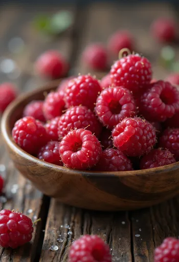 Zmeură sălbatică proaspătă, fructe întregi și secționate, în lumină naturală