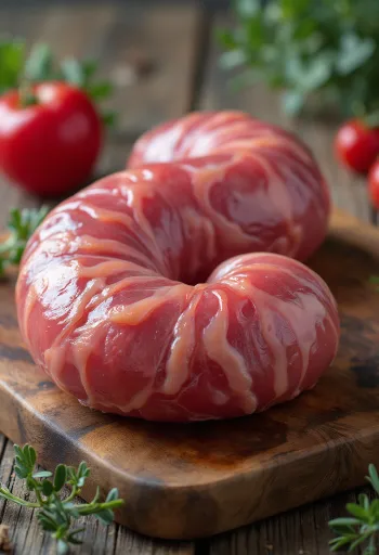 Fileuri de rinichi crude, curățate și feliate pe tocător de lemn