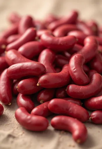 Fasole Kidney fotorealistă în bol ceramic și pe lingură de lemn pe masă rustică