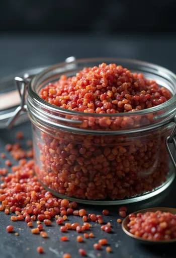 Semințe de quinoa roșie crude, culoare vibrantă