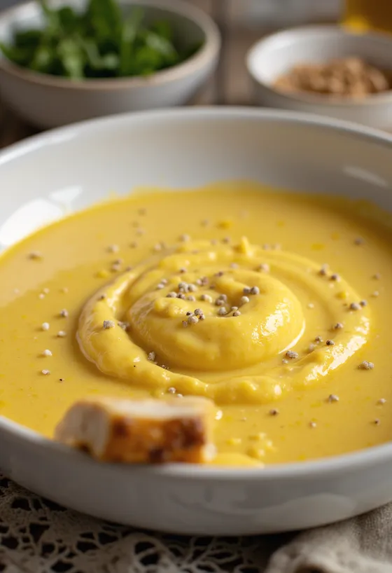 Sos cremos de ghimbir cu curry servit