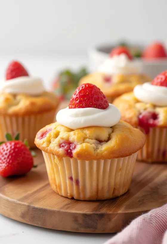 Muffins cu spumă și căpșuni servite
