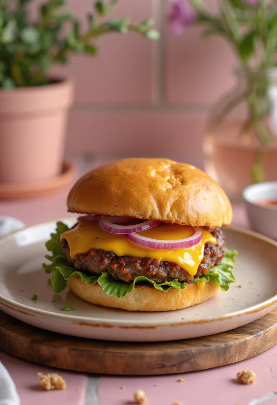 Burger de vită picant cu ingrediente proaspete