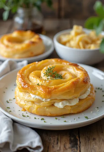 Burek cu iaurt grecesc servit