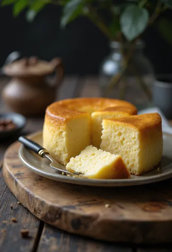 Cheesecake japonez moale și ușor, pudrat cu zahăr