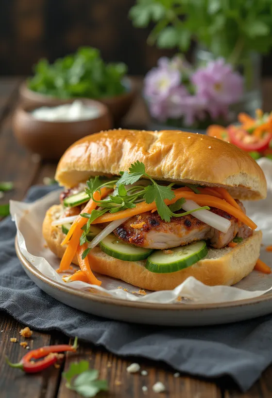 Bánh Mì Clasic servit cu legume proaspete cu gust bogat și carne de vită.