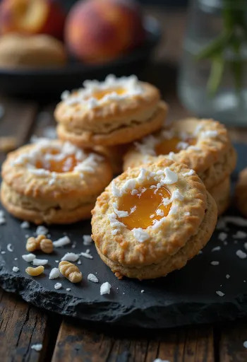 Linzer cu cocos și nucă servit