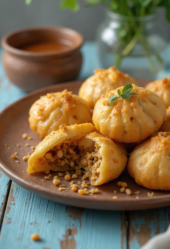 Kachori servit cu umplutură de fasole mung