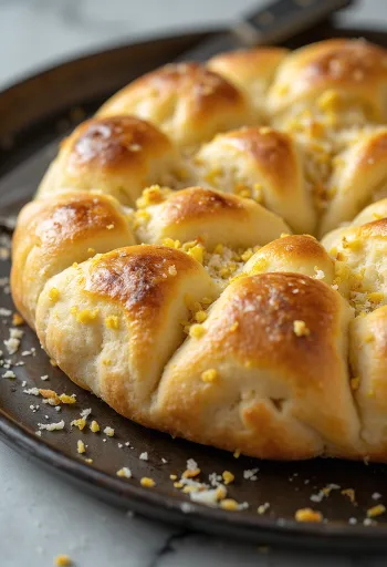 Focaccia cu aluat amestecat cu parmezan servită