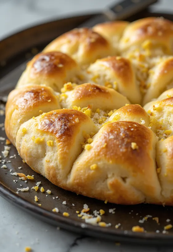 Focaccia cu aluat amestecat cu parmezan servită