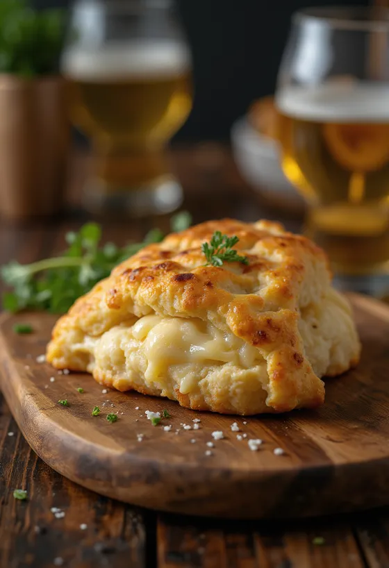 Scone cu cașcaval afumat, servit cu ceai proaspăt, moale și auriu