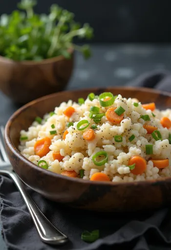 Orez de conopidă vegan cu morcovi servit