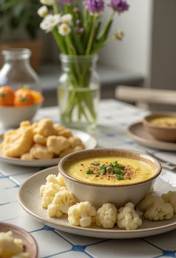 Bagna cauda cu conopidă, în sos de anșoa, servită