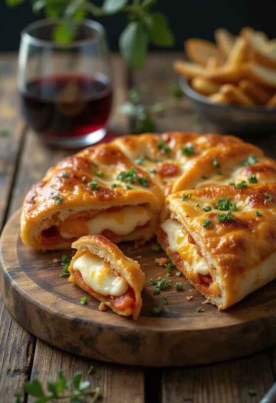 Calzone cu busuioc, cu crustă aurie, umplut cu busuioc și brânză