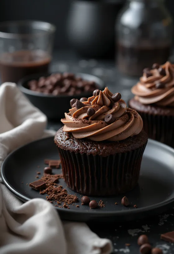 Cupcake cu ciocolată dublă servit