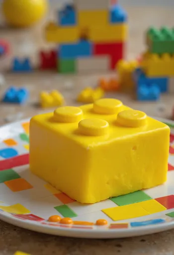 Tort LEGO cu înveliș de fondant colorat și decor piese de construit
