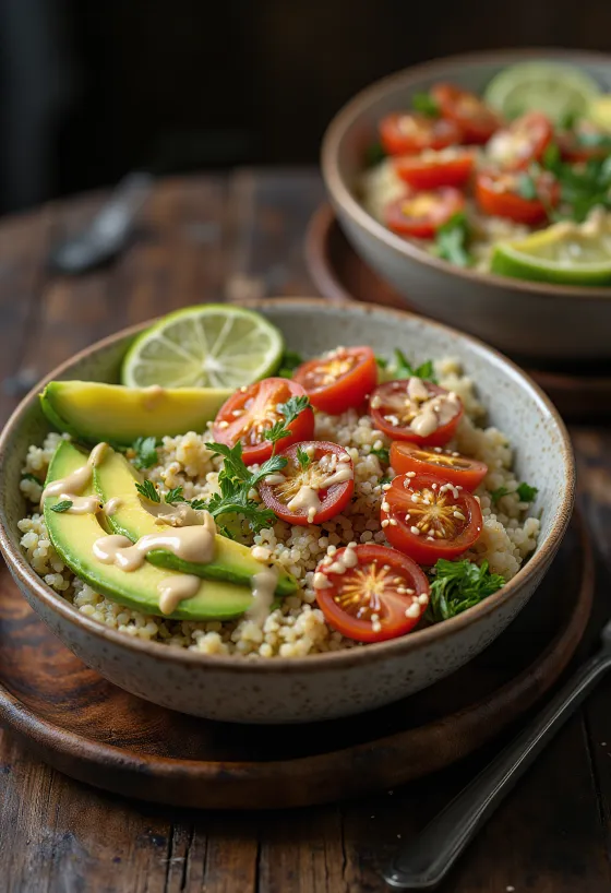 Buddha Bowl cu quinoa, lime și tahini