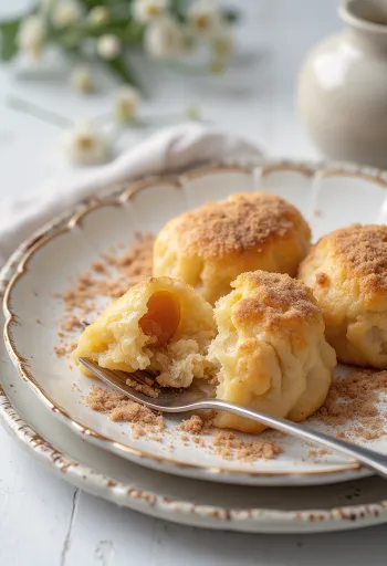 Gomboți cu prune proaspăt pregătiți cu zahăr cu scorțișoară și pesmet