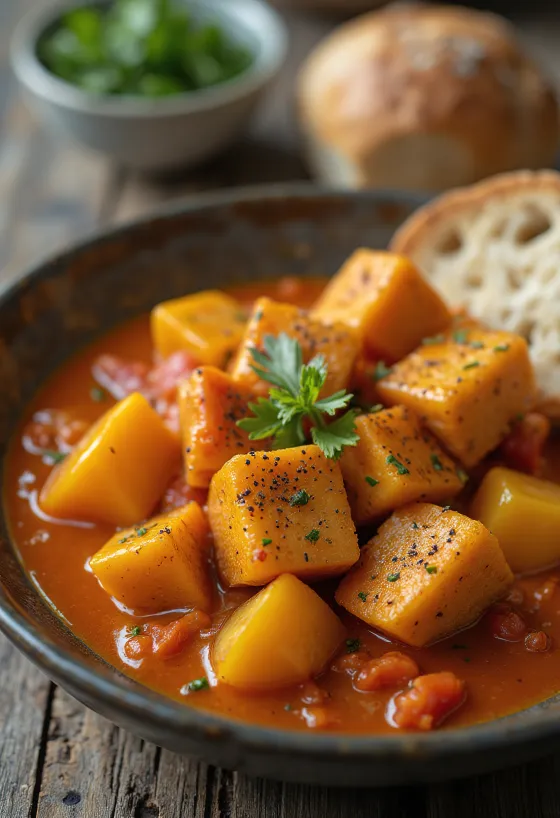 Tocăniță de legume vegană (Lecsó) cu tofu servită