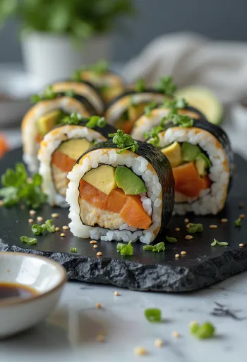 Sushi vegan cu tofu, legume și sos de soia