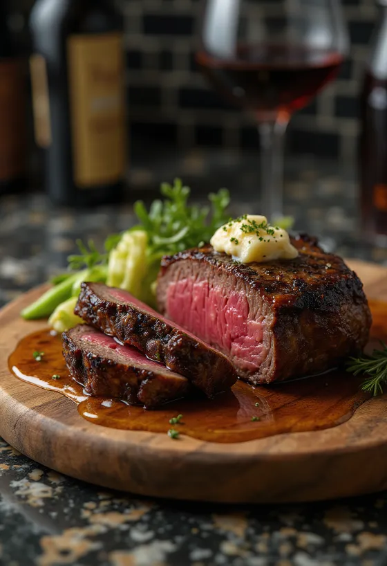 Chateaubriand steak, servit cu legume înăbușite și unt