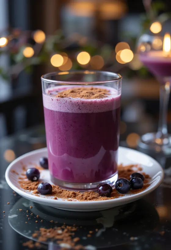 Smoothie cu scorțișoară și soc servit în pahar