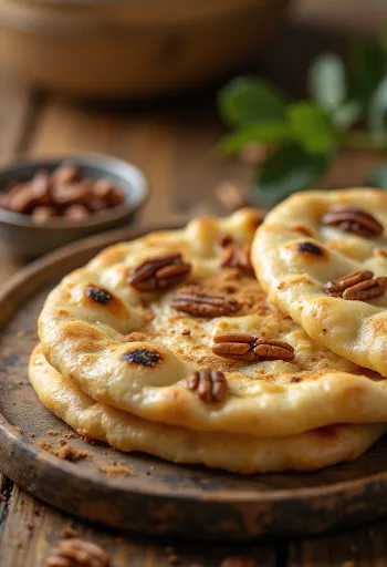 Pâine naan cu nuci pecan servită