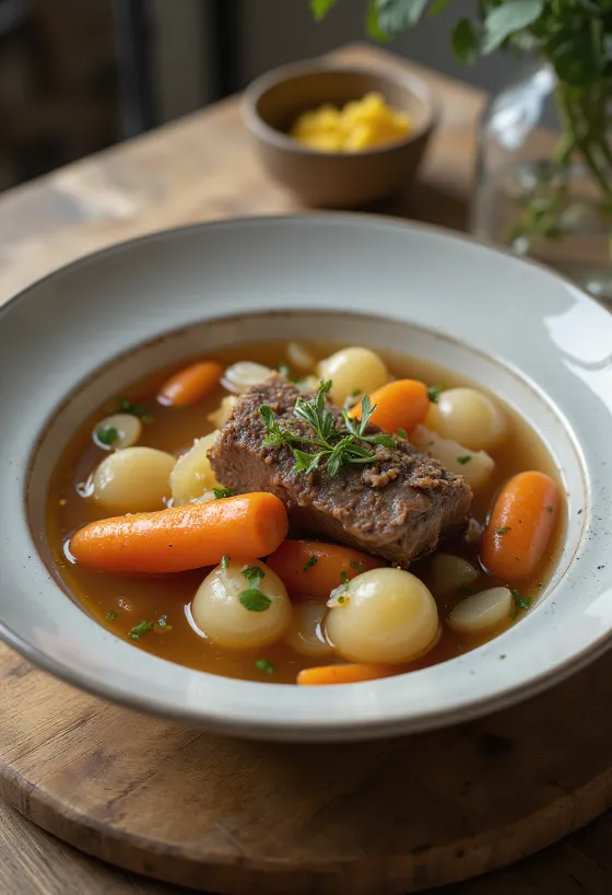 Pot-au-feu, supă de carne tradițională franceză cu legume