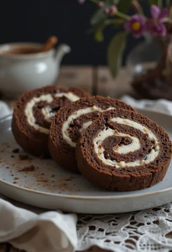 Bolo de Rolo cu ciocolată, cu umplutură de ciocolată, sub formă de ruladă