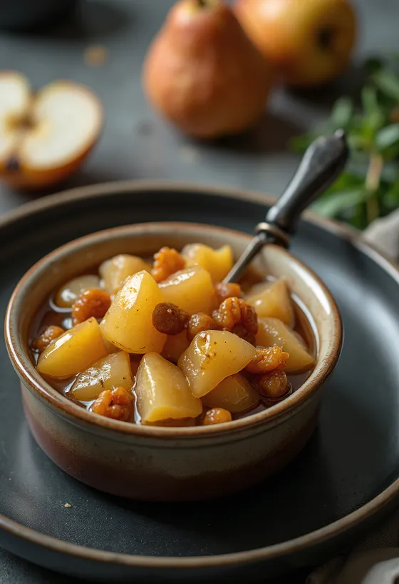 Chutney de pere dulce-acrișor servit