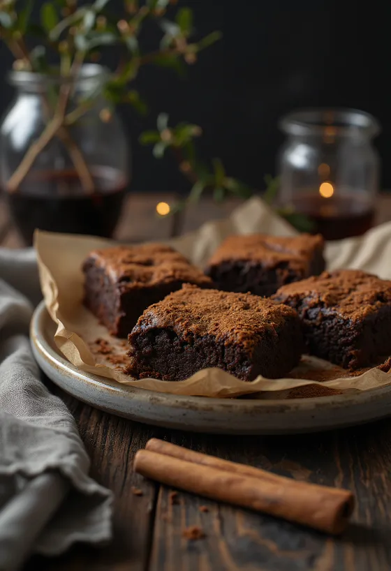 Brownie cu scorțișoară servit