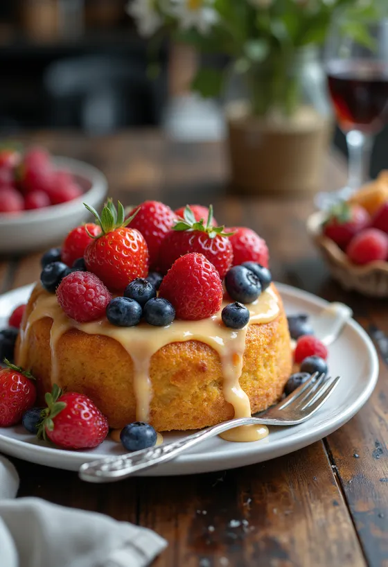 Tort de vară cu fructe decorat cu fructe proaspete