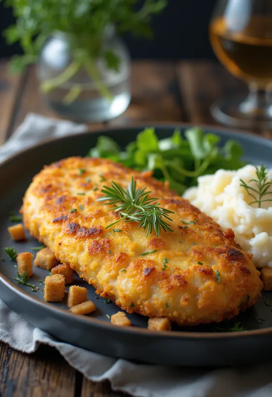 Pozharsky cutlet, chiftea rusească de pui cu unt și pesmet, servită cu piure de cartofi