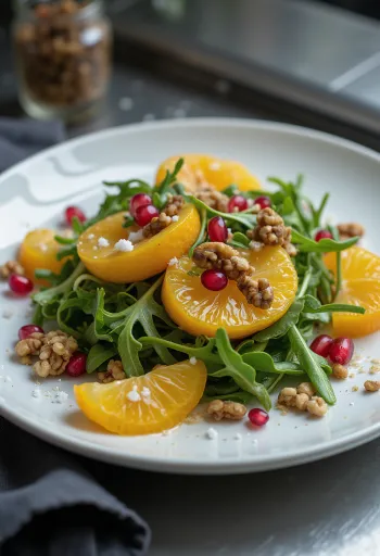 Salată vegană cu portocale și nuci servită