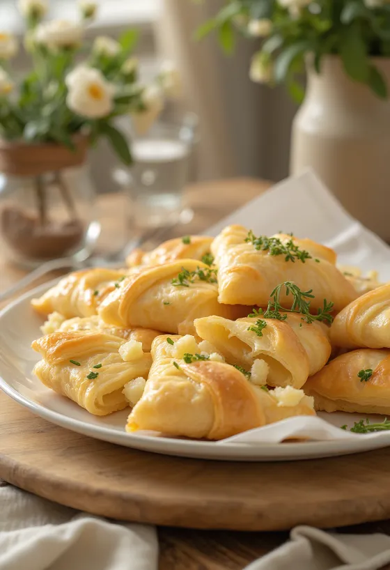 Börek proaspăt cu brânză de vaci și usturoi servit