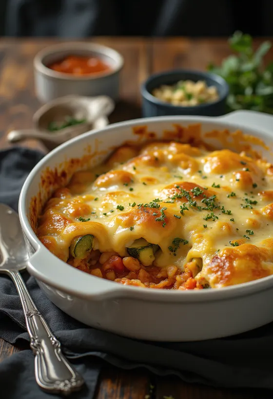 Musaca de dovlecei vegană cu sos de roșii