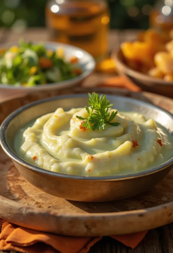 Chutney de iaurt cu mentă servit cu legume la grătar