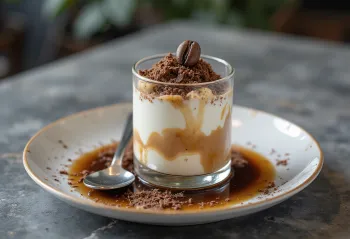 Panna cotta cu sos de cafea servită
