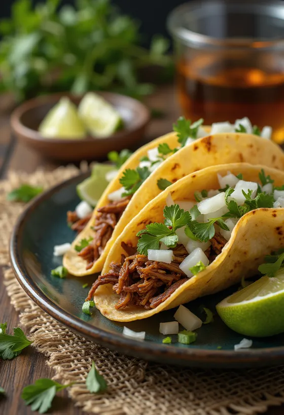 Pulled Beef Taco, carne de vită fragedă în tortilla, cu salată de varză și coriandru