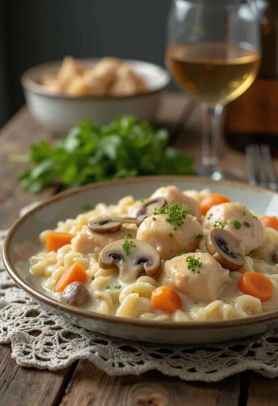 Chicken Fricassee servit cu sos de smântână