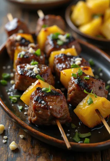 Espetada cu ananas, servită cu coriandru proaspăt