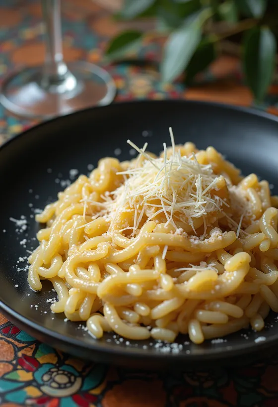 Risotto italian cu textură cremoasă, ornat cu brânzeturi și condimente