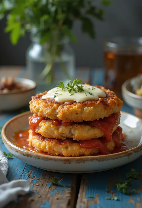 Parmigiana cu ciuperci coapte, servită cu parmezan și busuioc proaspăt