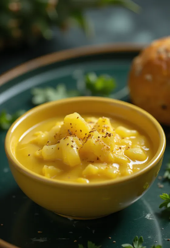 Sos de muștar cu ananas și curry servit