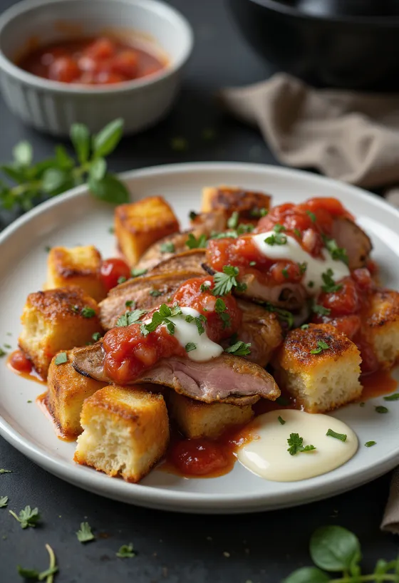 İskender kebab pe farfurie