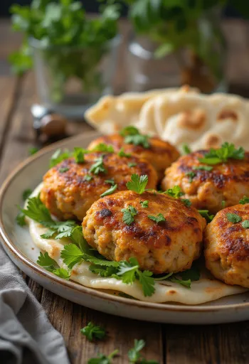 Kofta cu carne de pui, chiftele prăjite decorate cu pătrunjel proaspăt