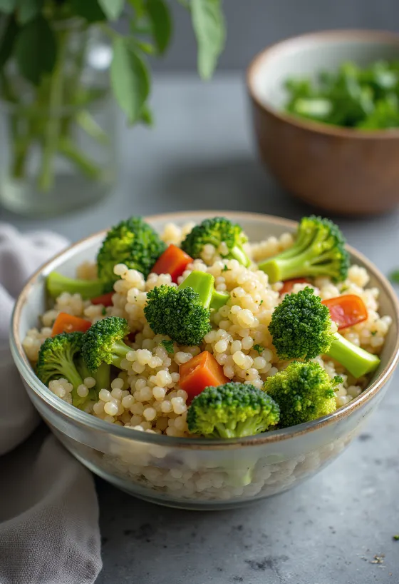 Salată de quinoa cu broccoli servită