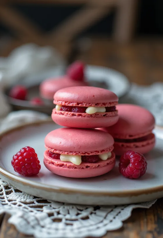 Macarons cu zmeură și chili servite